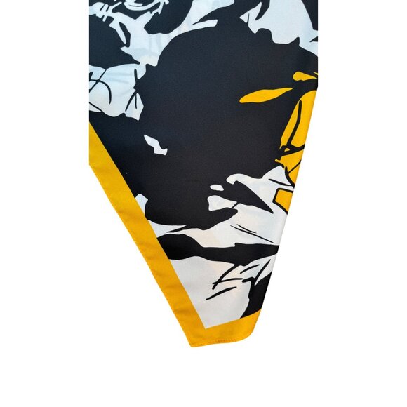 2/$30 Vibrant Bright & Beautiful Floral Gold Black White Flower Printed Scarf - Picture 6 of 9